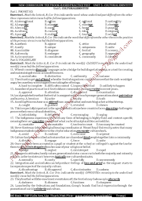 Bài tập bổ trợ môn Tiếng Anh Lớp 12 thí điểm - Unit 5 Cultural identity - Đỗ Bình